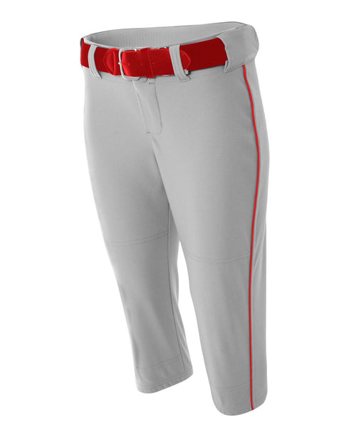 A4 Womens Softball Pant With Cording (NW6188), Color 'Grey/Scarlet'